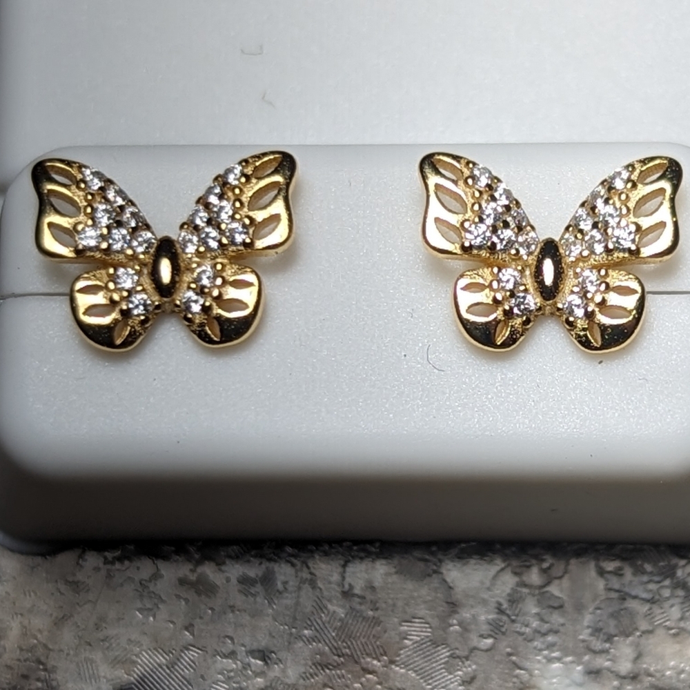 Gold over silver butterfly earrings